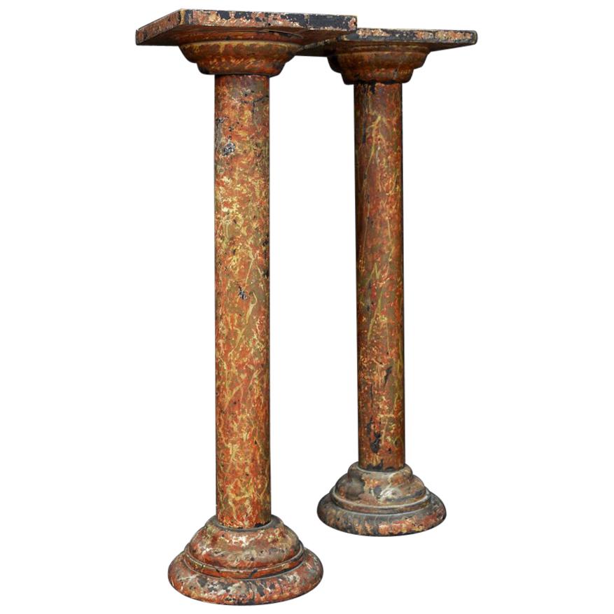 Pair of Faux Marble Columns, circa 1880 For Sale