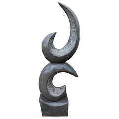 1990s Polished Modern Abstract Sculpture in Pure Belgian Black Marble