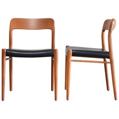 Niels Möller Modell 75 Danish Teak Dining Leather Chair for J.L. Möllers