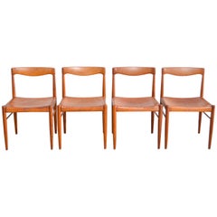 Henry W. Klein ensemble de 4 chaises de salle à manger en cuir de selle cognac pour Bramin