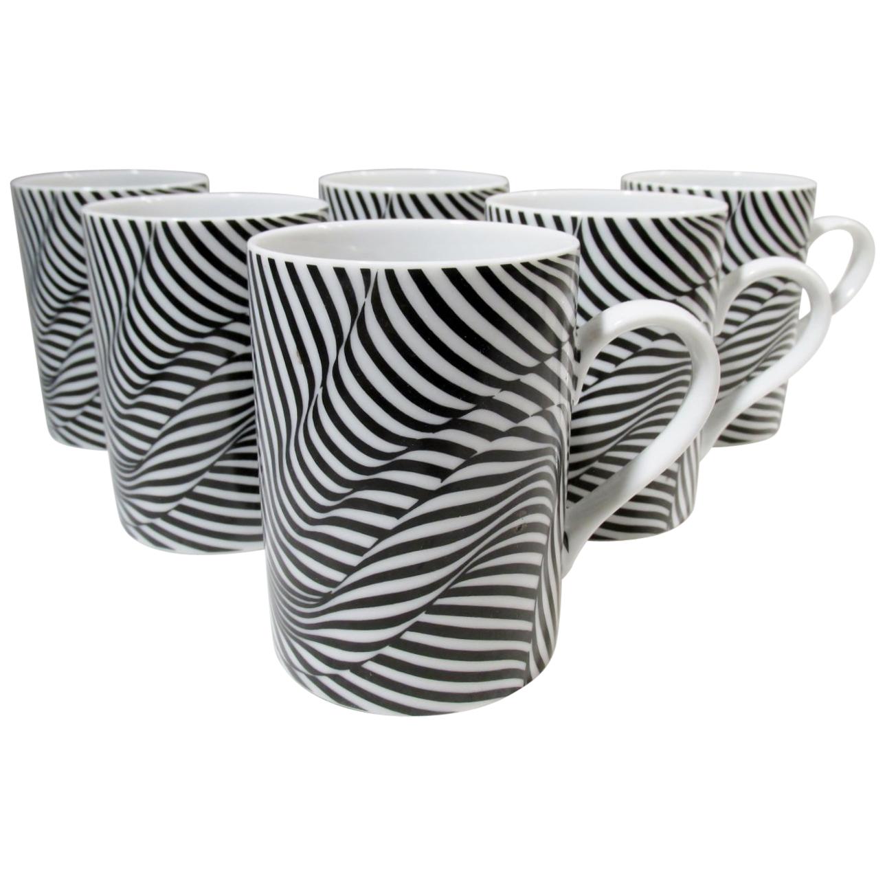 Set of 6 Robert & Trix Haussman Postmodern Swid Powell Black Stripes Mugs