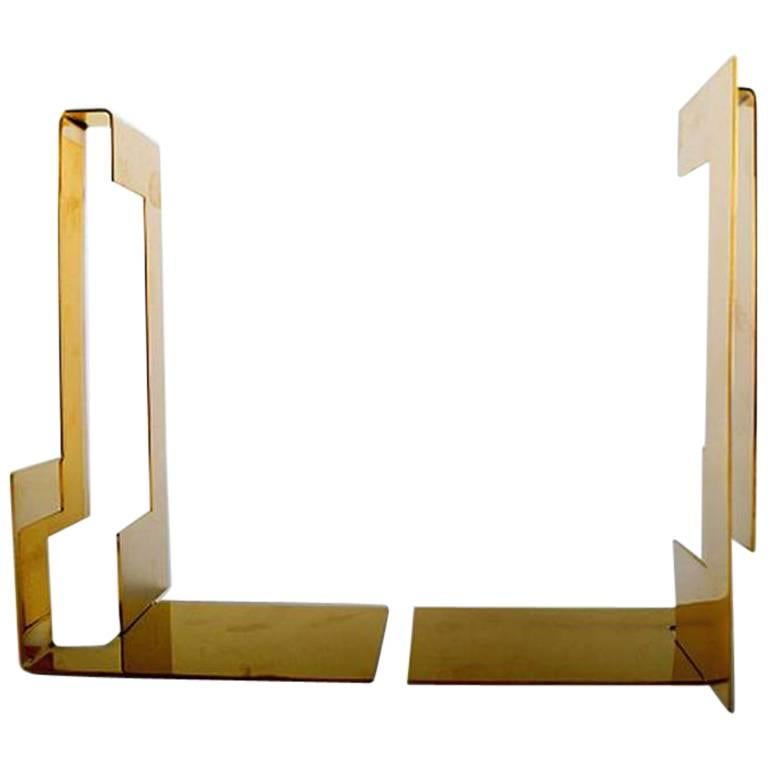 Pair of Polished Brass Bookends Designed by Folkform for Skultuna