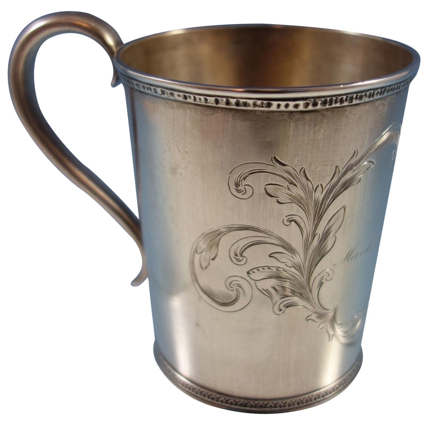 Tifft & Whiting Coin Silver Baby Cup with Engraved Scrollwork