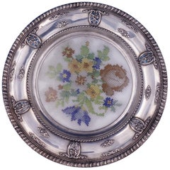 Rose Point by Wallace Sterling Silver Plate with Glass and Needlework Pattern