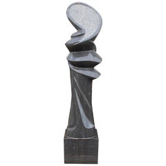 1990s Polished Modern Abstract Sculpture in Pure Belgian Black Marble