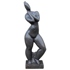 1990s Polished Modern Figurative Woman Sculpture in Pure Belgian Black Marble