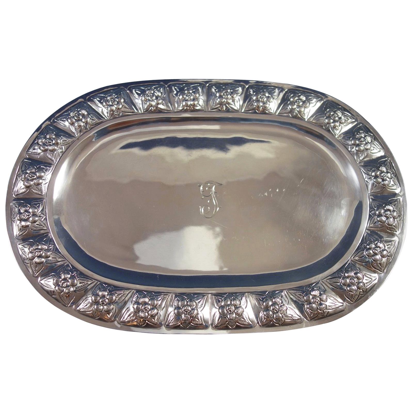 Aztec Rose by Sanborns Mexican Sterling Silver Bread Tray Oval