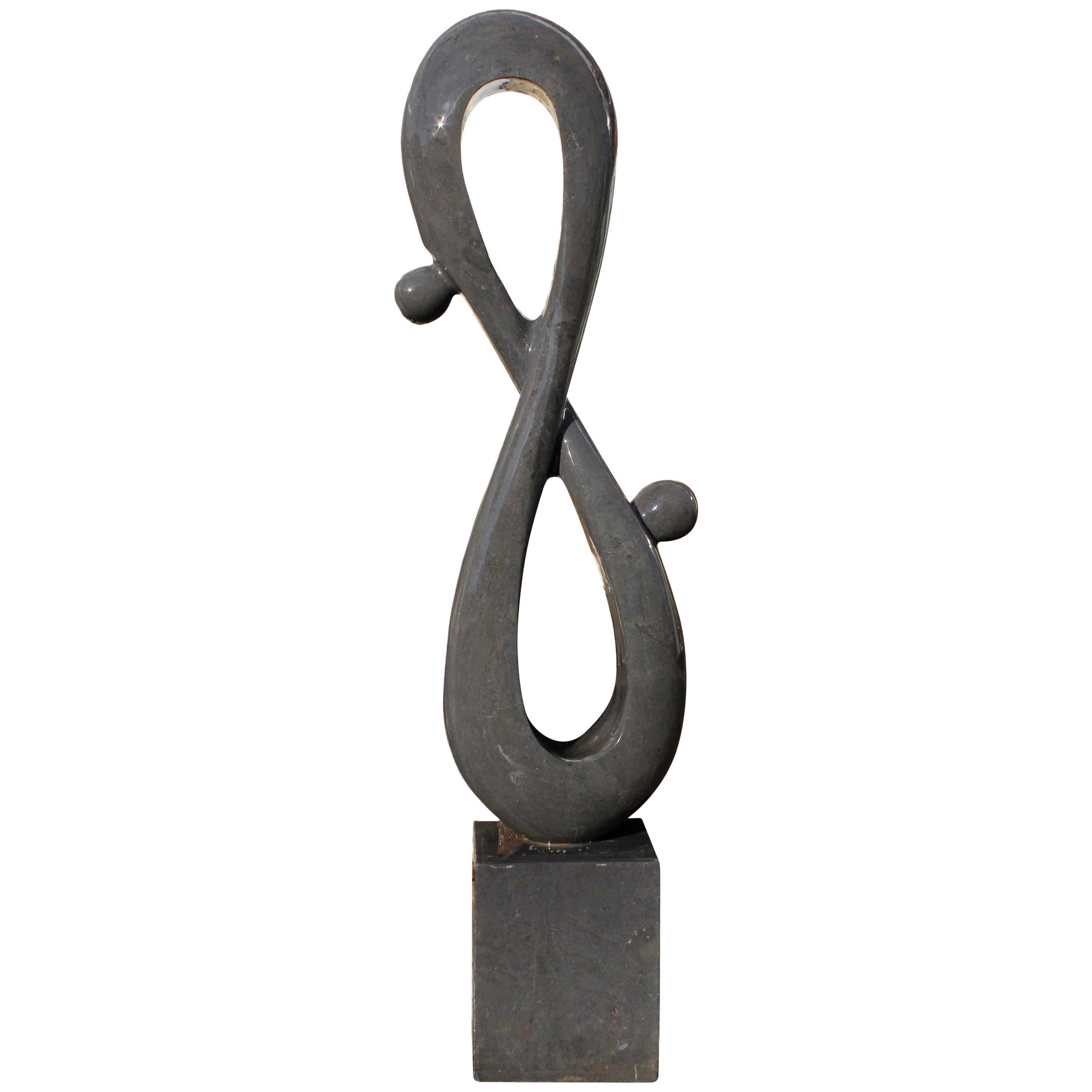 1990s Polished Modern Abstract Sculpture in Hand Carved Black Belgian Marble For Sale