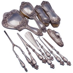 Bridal Rose by Alvin Sterling Silver Dresser Set 11-Piece with Mono "K" 