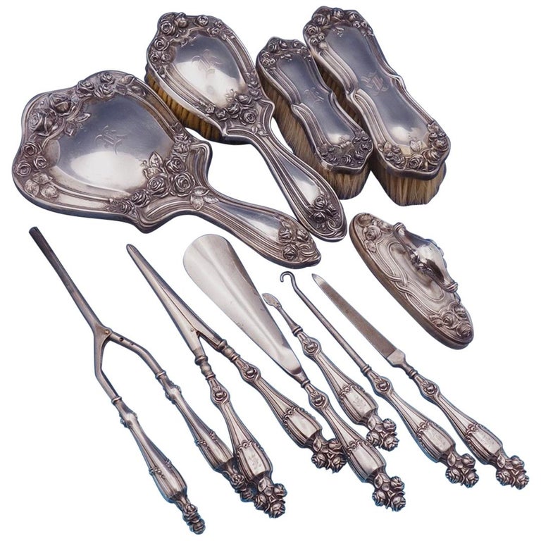 Bridal Rose By Alvin Sterling Silver Dresser Set 11 Piece With