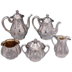 Vintage Poppy by Gorham Silver Plate Tea Set 5pc #0352 Coffee Tea Sugar Creamer