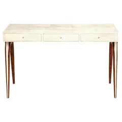 Desk, Shagreen with Brass and Palm Wood Details, Contemporary, Three Drawers