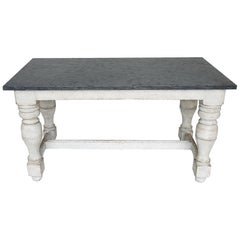 Antique Swedish Painted Wood Table with Black Granite Top, 1840s
