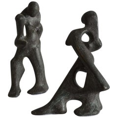 Dynamic Pair of Bronze Sculptures of Dancing Figures