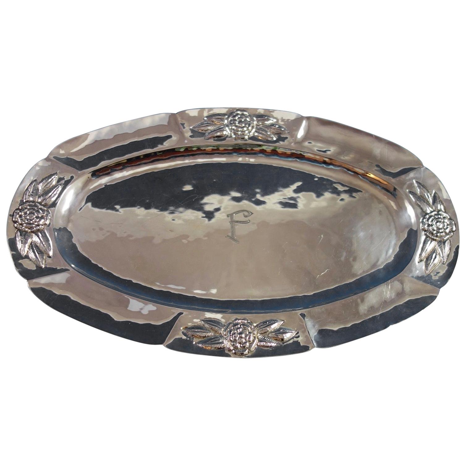 Aztec Rose by Unknown Mexican Mexico Sterling Silver Platter