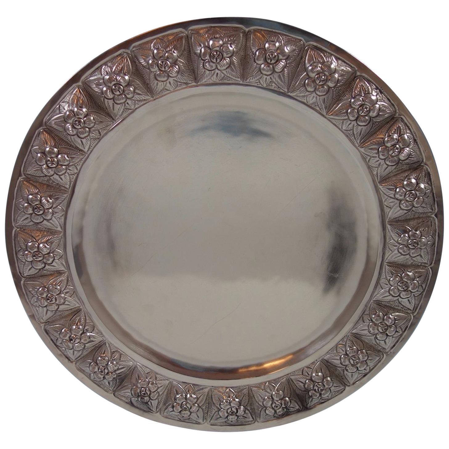 Aztec Rose by Sanborns Mexican Sterling Silver Charger Plate 19.9 ozt