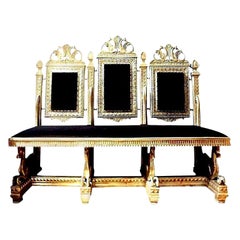 19th Century Venetian Silver Gilt Grotto Seahorse Bench