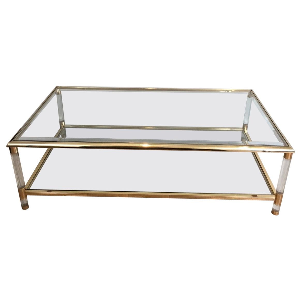 Large Gild on Nickel and Lucite Coffee Table, French, circa 1970
