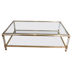 Large Gild on Nickel and Lucite Coffee Table, French, circa 1970