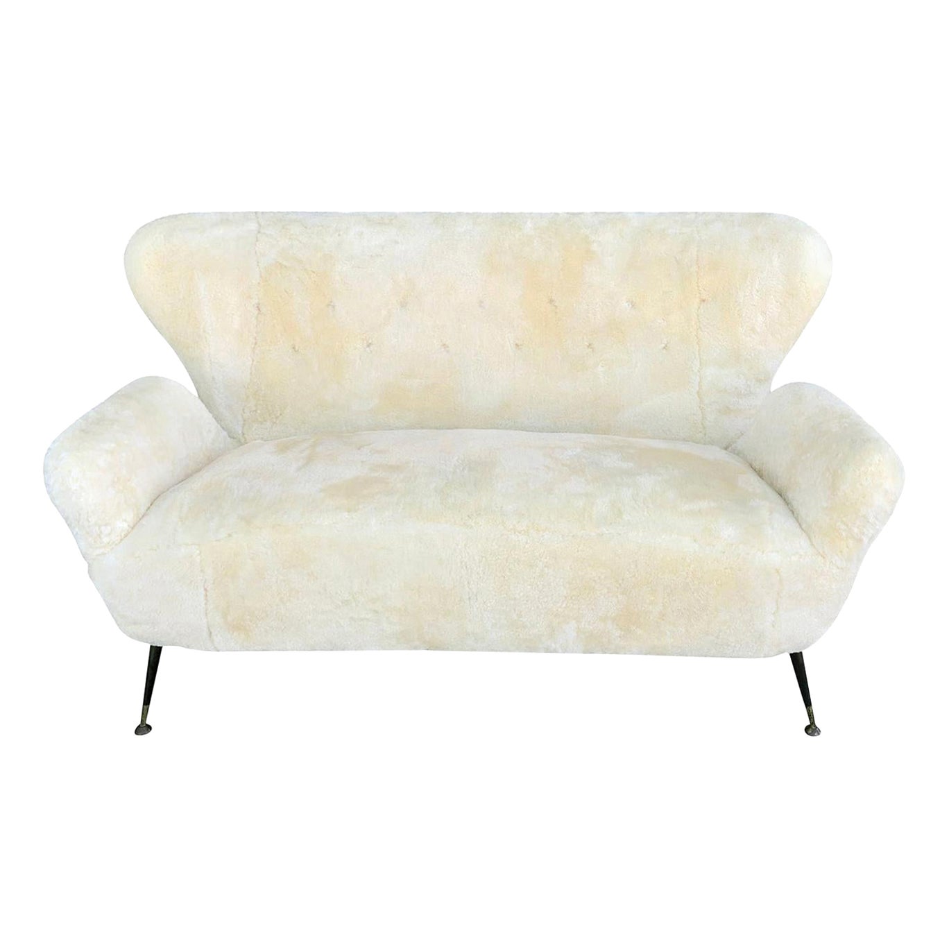 20th Century Sheepskin Divano, Italian Two-Seat Sofa Attributed to Paolo Buffa For Sale