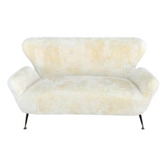 Vintage 20th Century Sheepskin Divano, Italian Two-Seat Sofa Attributed to Paolo Buffa