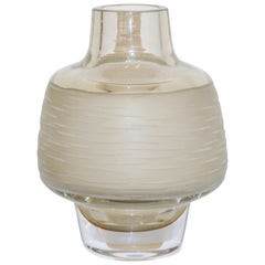 Formia Retro Italian Amber Champagne Battuto Frosted Murano Art Glass Vase