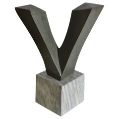 Minimalist Abstract Sculpture in Hard Stone on Sculptural Carrara Marble Plinth