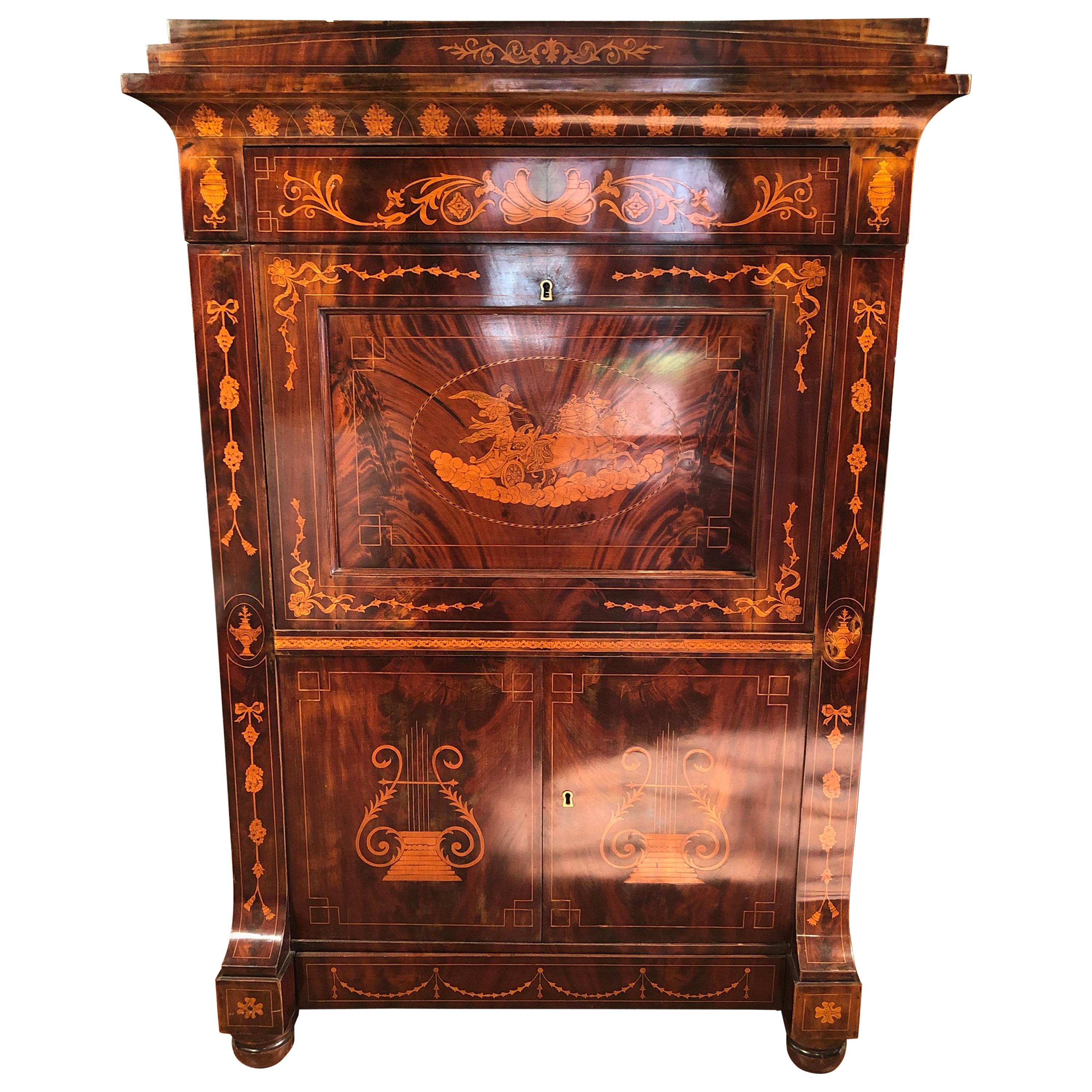 19th Century Charles X Dutch Mahogany Secretaire, 1830s For Sale