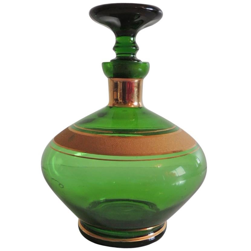 Mid-Century Modern Emerald Green and Gold German Vintage Decanter