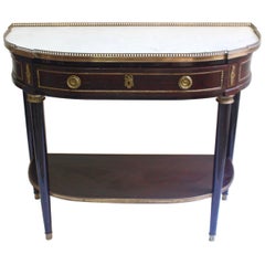 Louis XVI Demilune Console Mahogany and Brass Table with Marble on Top