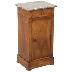 French Louis Philippe Walnut Side Table or Nightstand with Marble Top circa 1900