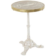 French Cast Iron Bistro Table with Marble Top and Brass Rim, circa 1900