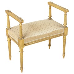 Early 20th Century French Louis XVI Style Giltwood Banquette Vanity Stool Bench
