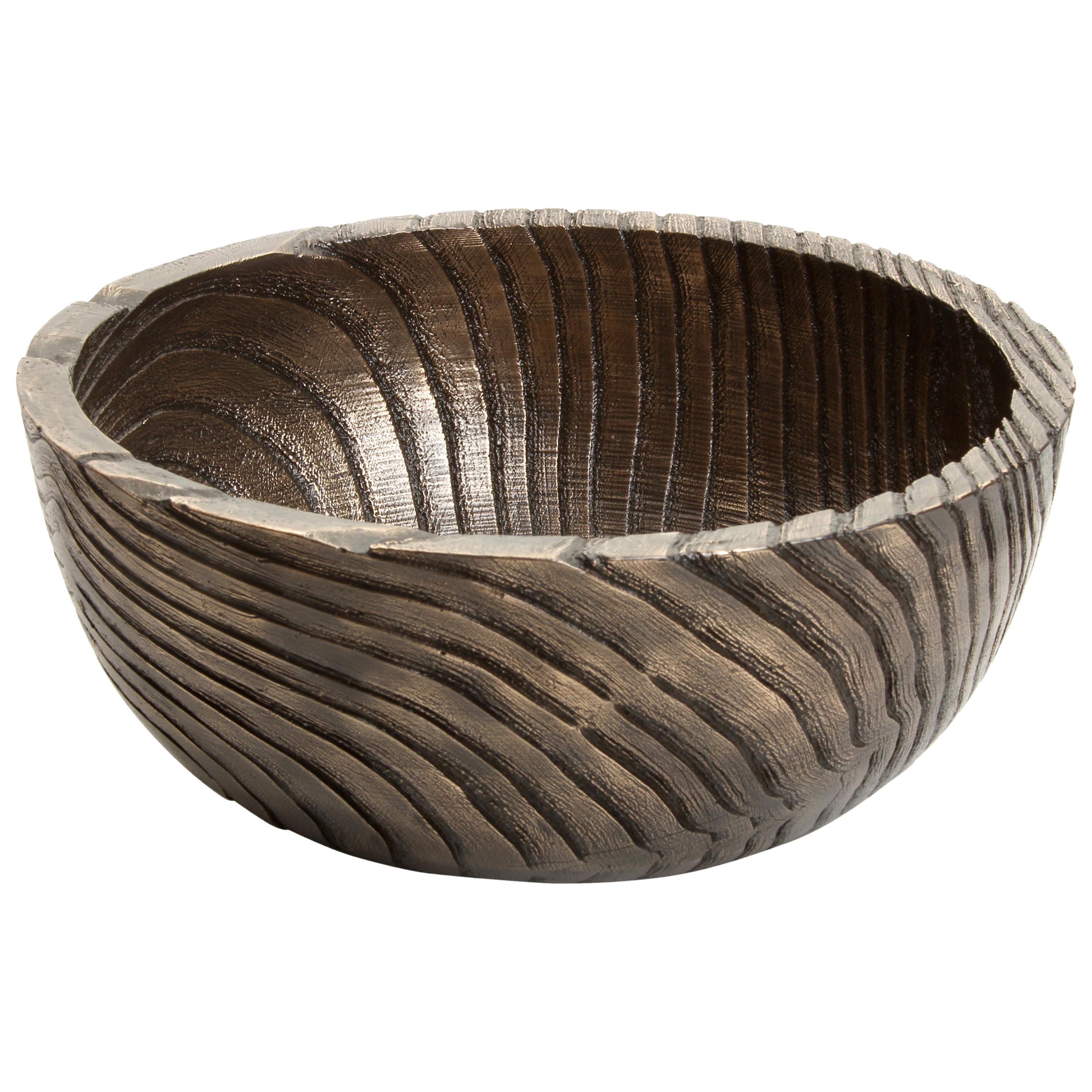 Solid Bronze "Alpine" Vessel or Bowl with Wood Texture and Blackened Patina For Sale