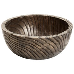 Solid Bronze "Alpine" Vessel or Bowl with Wood Texture and Blackened Patina