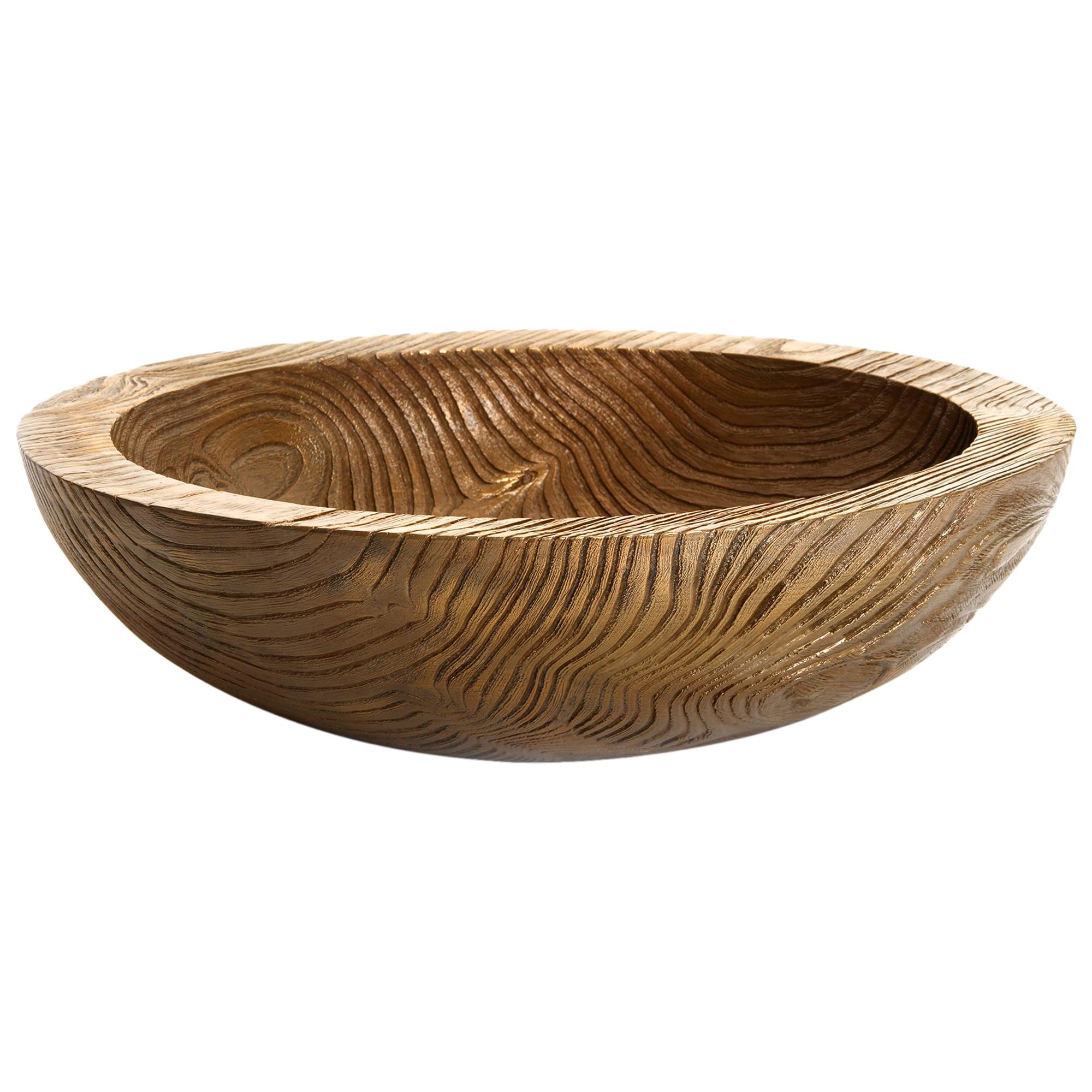 Solid Bronze Everest Bowl / Vessel with Wooden Texture and Golden Bronze Patina For Sale