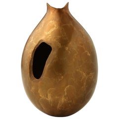 Solid Bronze "Aspen" Vase / Vessel with Organic Shape and Gold Patina, in Stock