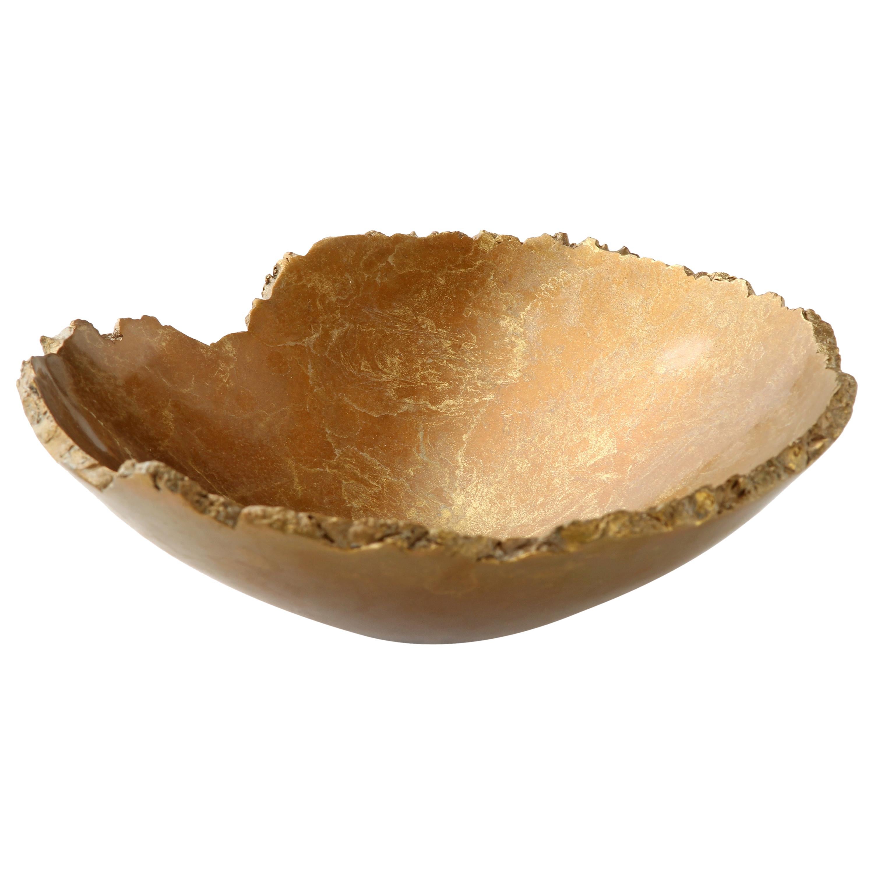 Solid Bronze "Burl" Nesting Bowl/Vessel with Natural Edge and Gold Patina For Sale