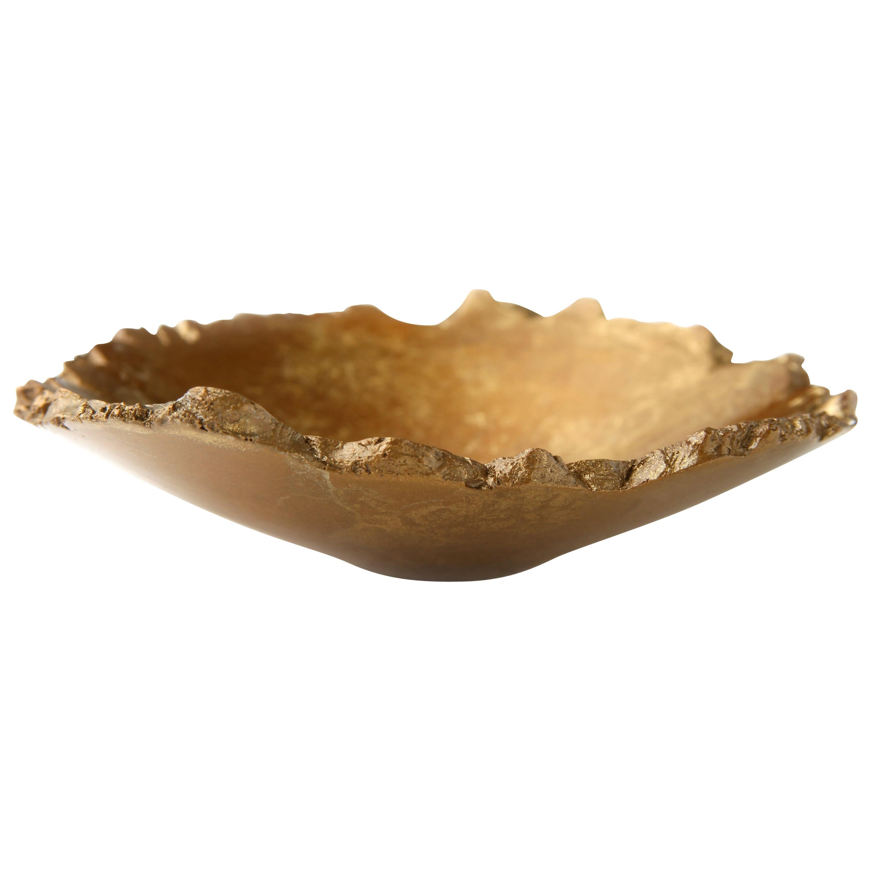 Solid Bronze "Burl" Nesting Bowl / Vessel with Natural Edge and Gold Patina im Angebot
