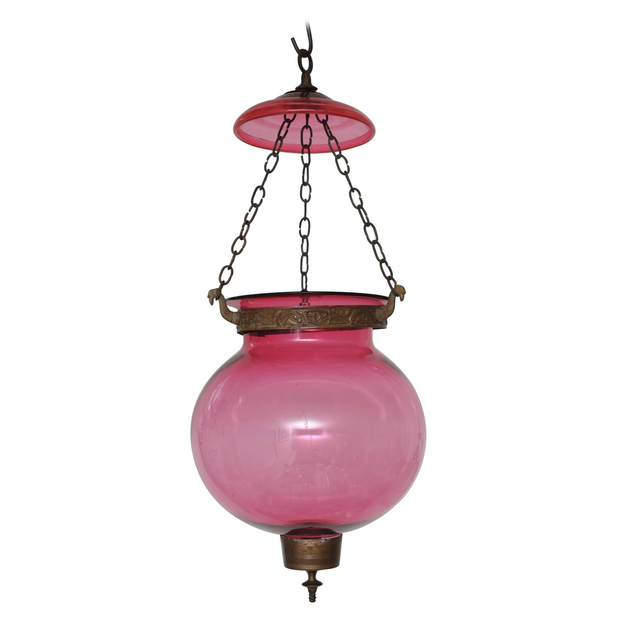 Late 19th Century Cranberry Globe Hall Lantern, English