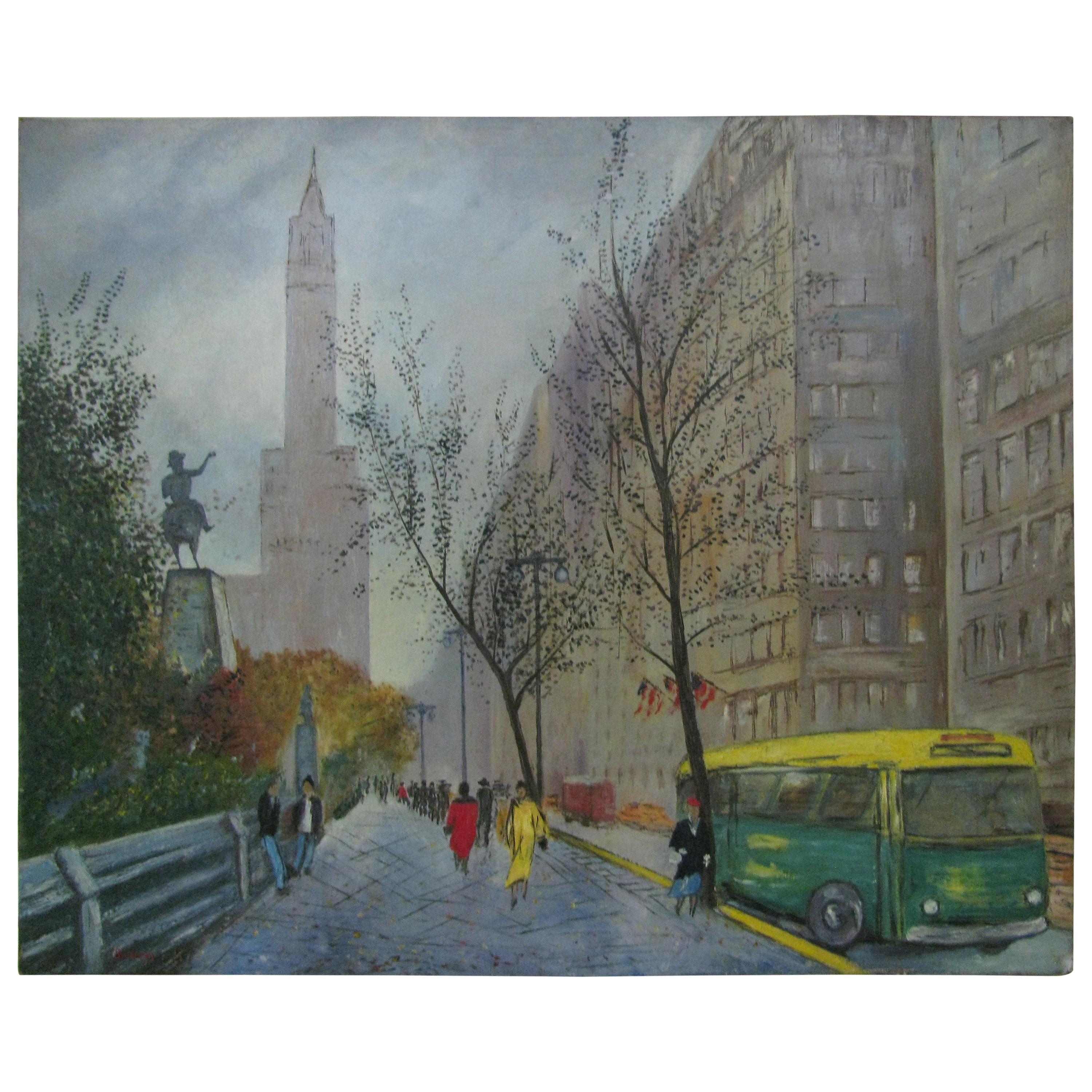 Scène de rue du milieu du siècle à NYC Park Avenue avec  Bus public Boudreau, vers 1960