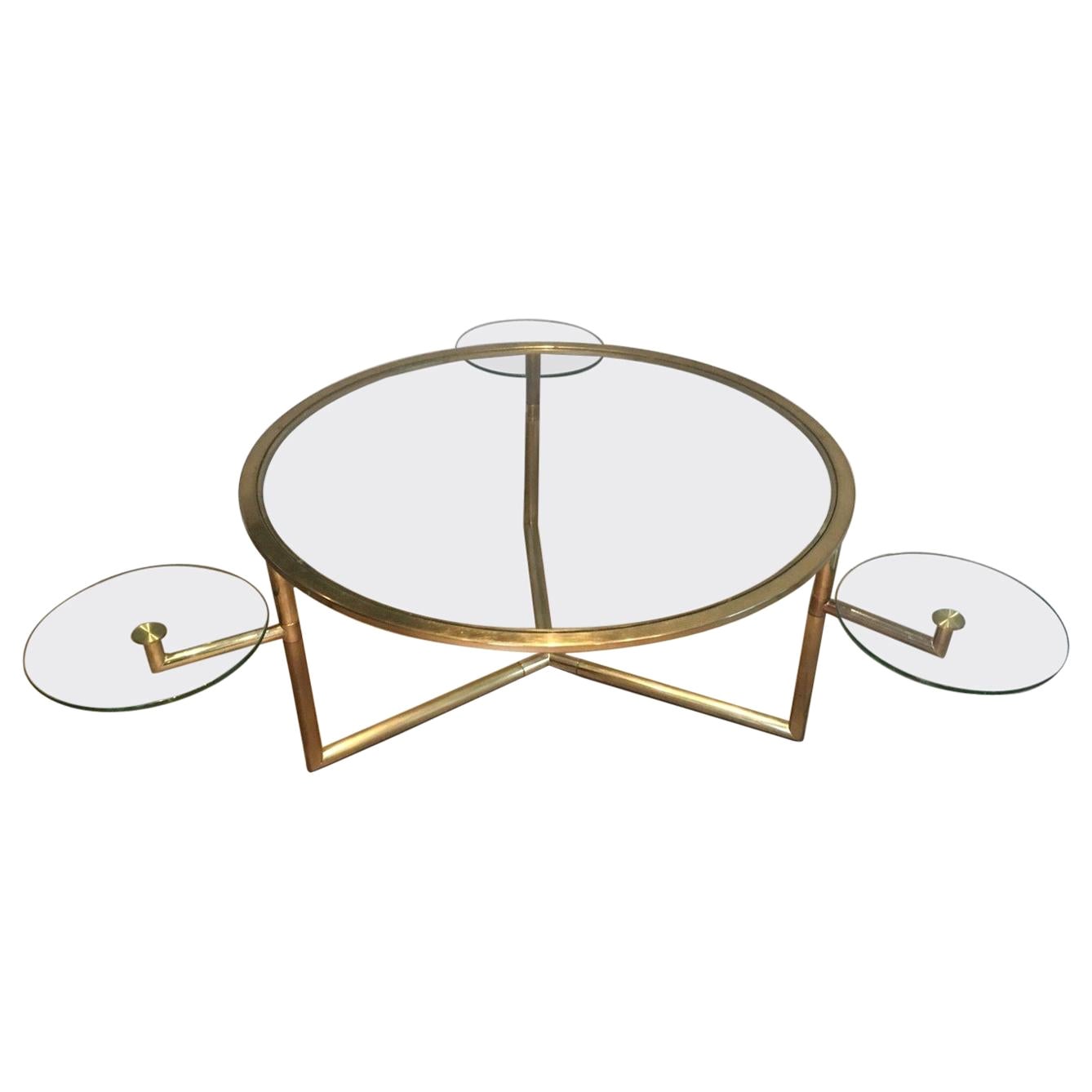 Rare Round Gold Gilt Coffee Table with Removable Round Glass Shelves