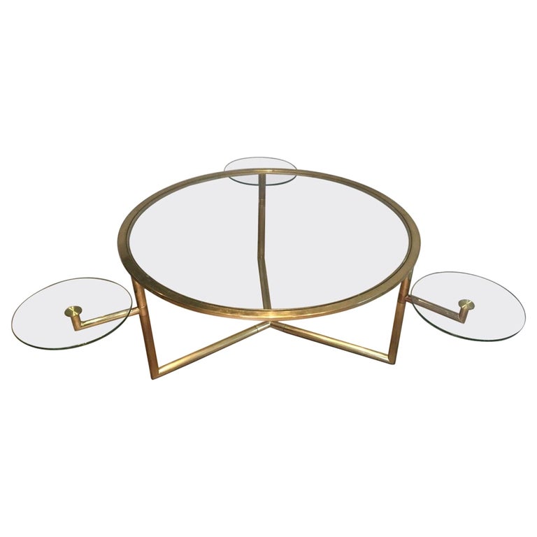 Rare Round Gold Gilt Coffee Table with Removable Round Glass Shelves For Sale at 1stDibs