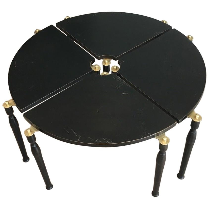 Unusual Black Wood and Brass Coffee Table Divided in 4 Quarters
