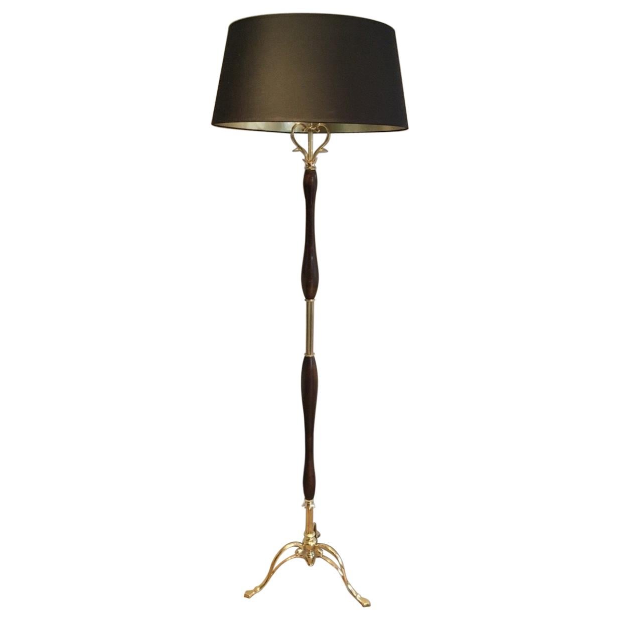 Unusual Gold Gilt Brass and Wood Floor Lamp, French, circa 1940
