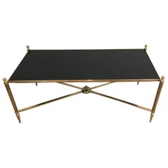 Neoclassical Brass Coffee Table with Black Lacquered Glass, French, circa 1940