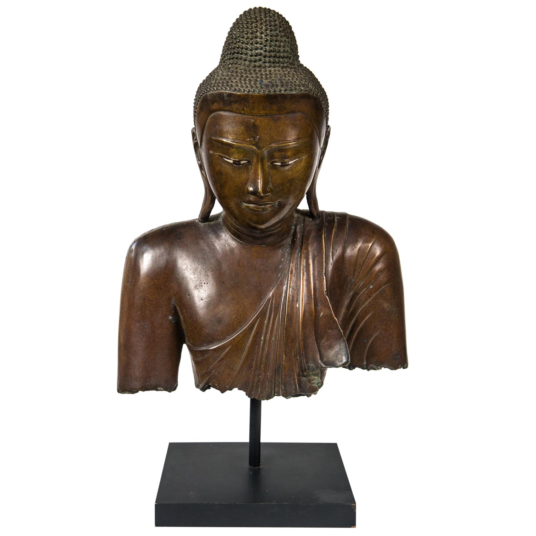 Burmese Bronze Head of the Buddha For Sale