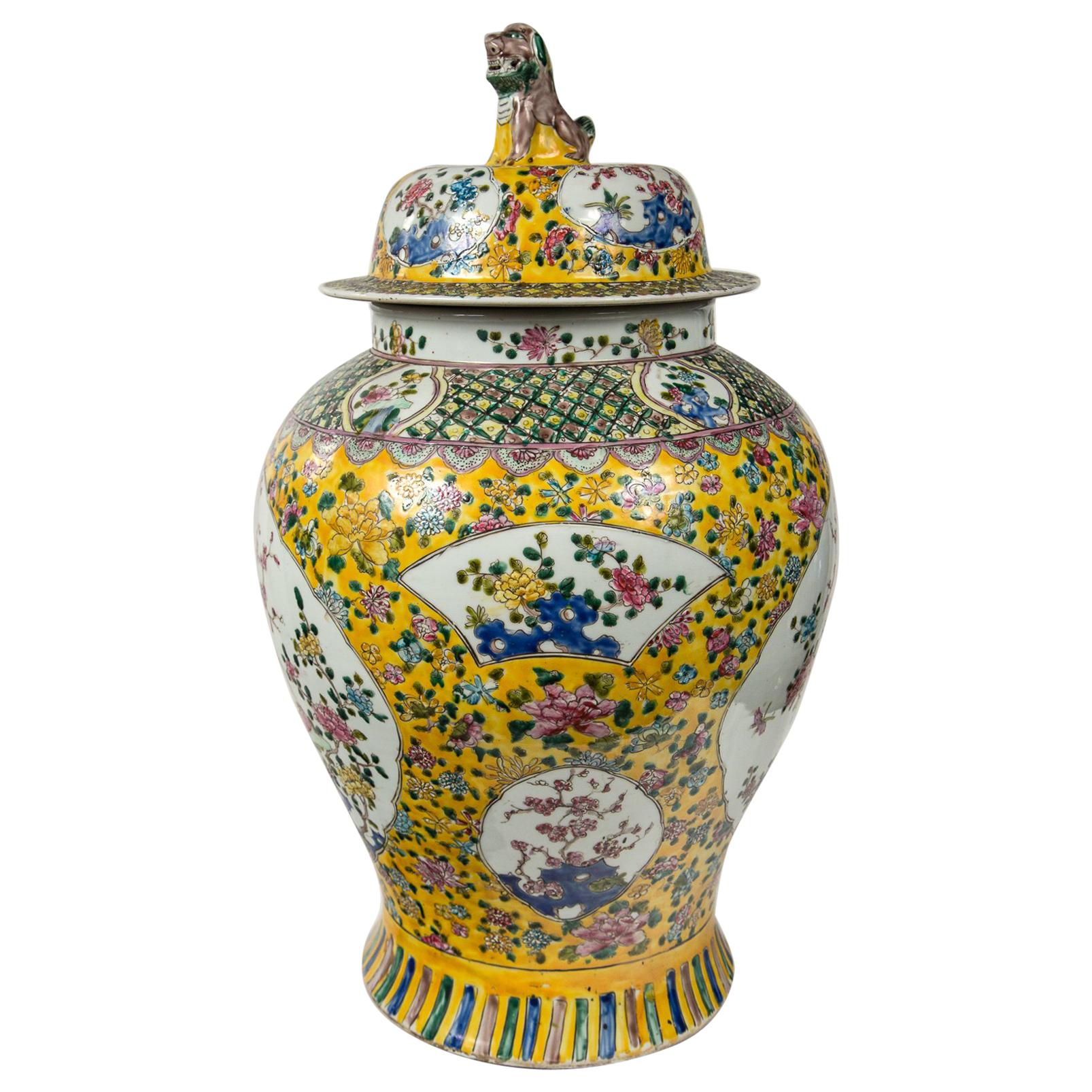 Large Pair of Chinese Porcelain Covered Jars For Sale