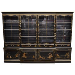George III Style Chinoiserie Decorated Black Japanned Large Breakfront Bookcase