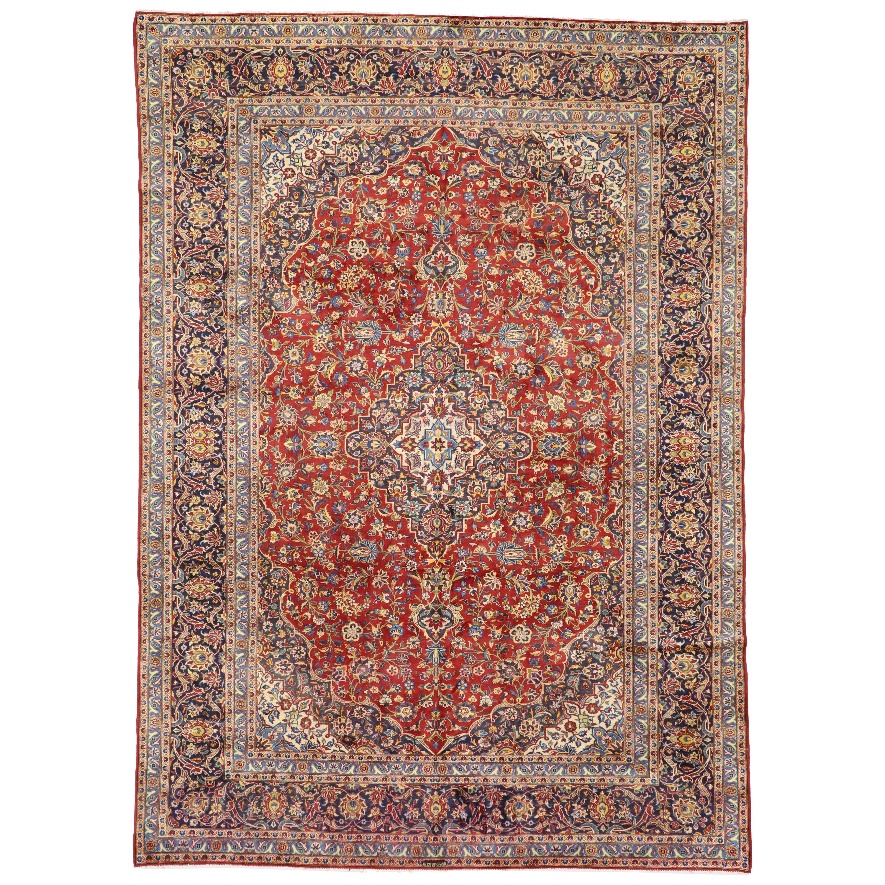 Vintage Persian Kashan Area Rug with Neoclassical Style For Sale